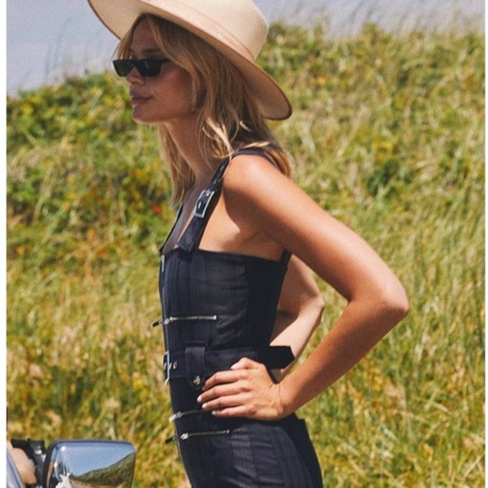 NWT WE WORE WHAT NAVY MOTO PLAID TWILL JUMPSUIT S